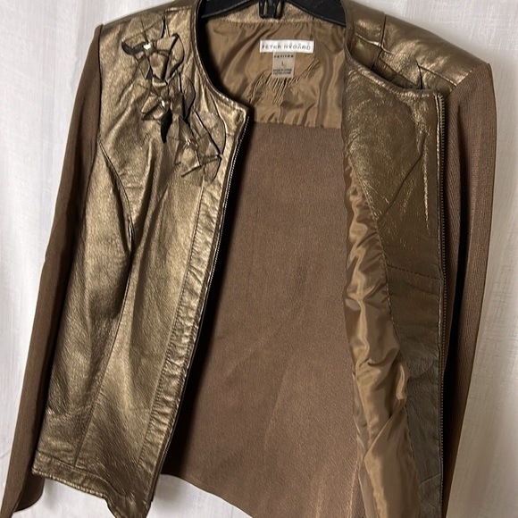 LEATHER  jacket,sweater jacket,multi media,like new!
3D floral,bronze shimmer, - Picture 10 of 13